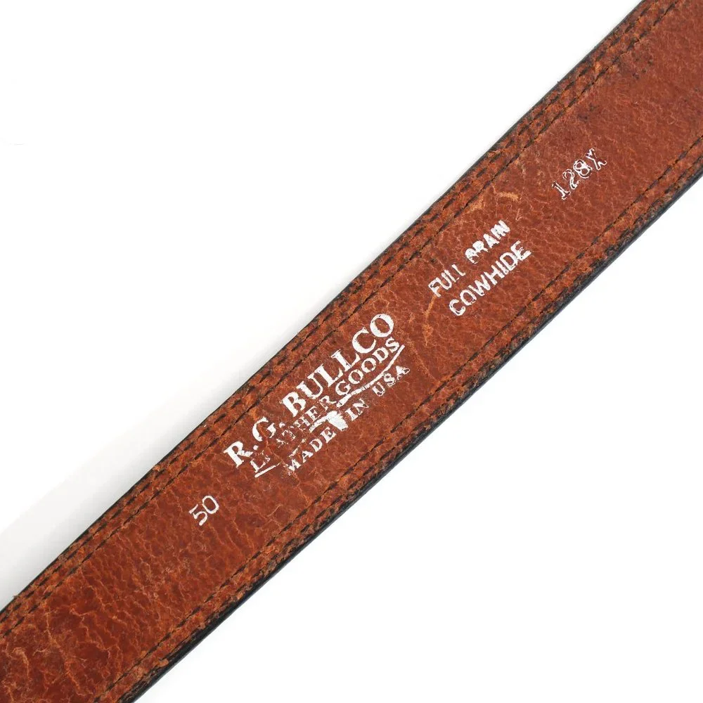 R.G. BULLCO U.S.A. Leather Belt Black Removable Brass Buckle Men's Unisex Sz 50 - Picture 10 of 12